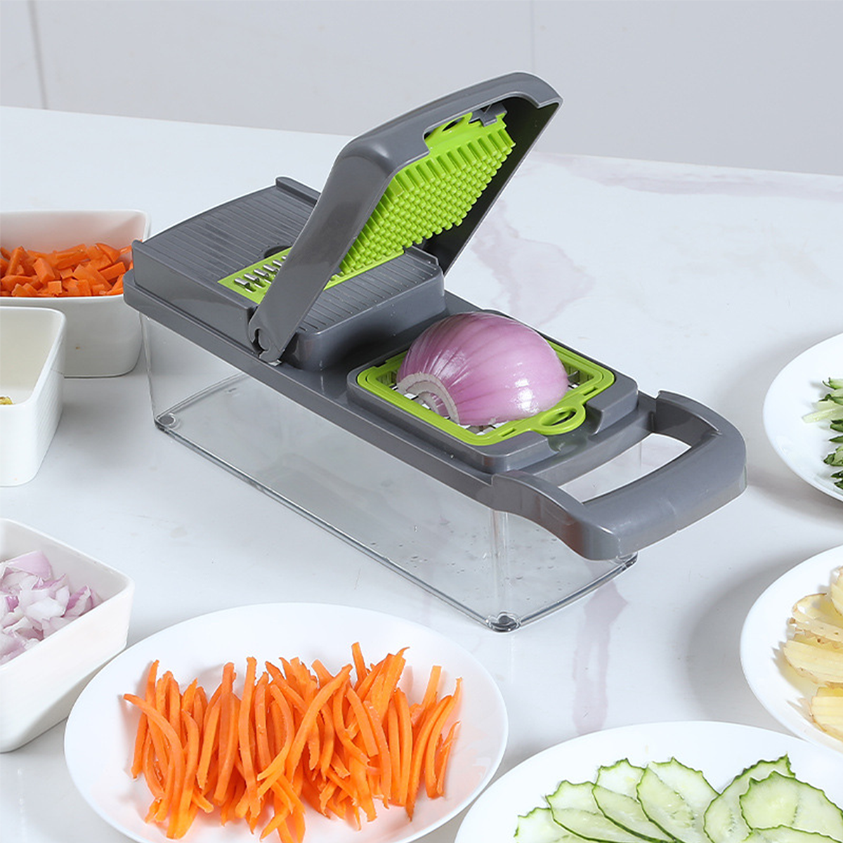 Vegetable chopper in kitchen prep use